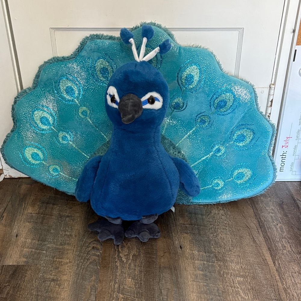 Blue Peacock Plush Toy with Sparkle Tail XL